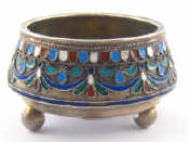 Appraisal: A Russian silver standard cloisonn enamelled salt by Ivan Saltikov