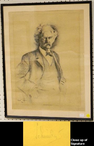 Appraisal: Otto Schneider - etching on woven paper of Mark Twain