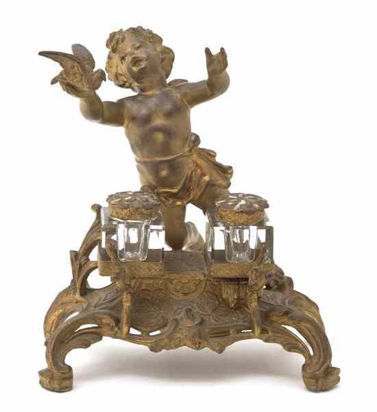 Appraisal: A Cast Metal and Glass Figural Encrier cast as a