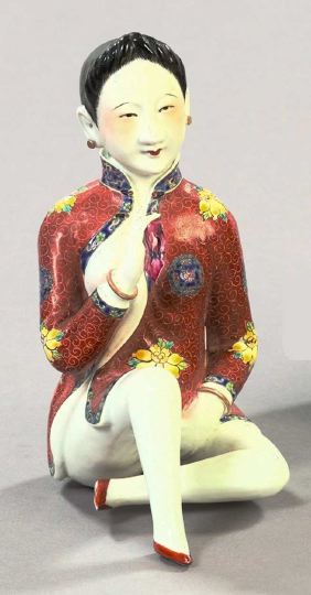 Appraisal: Kuang-Hsu Polychromed Porcelain Erotic Figure fourth quarter th century depicting