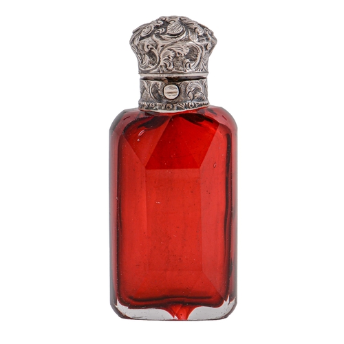 Appraisal: A Victorian silver mounted ruby glass scent bottle of faceted