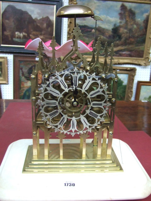 Appraisal: A Victorian brass timepiece skeleton clock late th century the