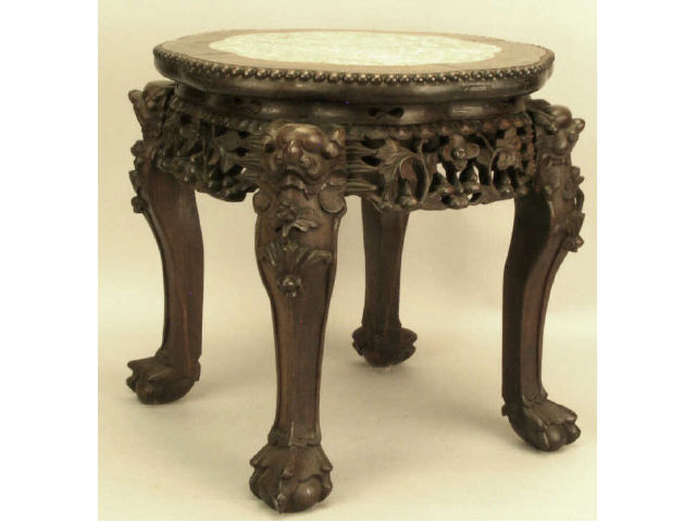 Appraisal: Heavy carved marble top plant stand on ball and claw