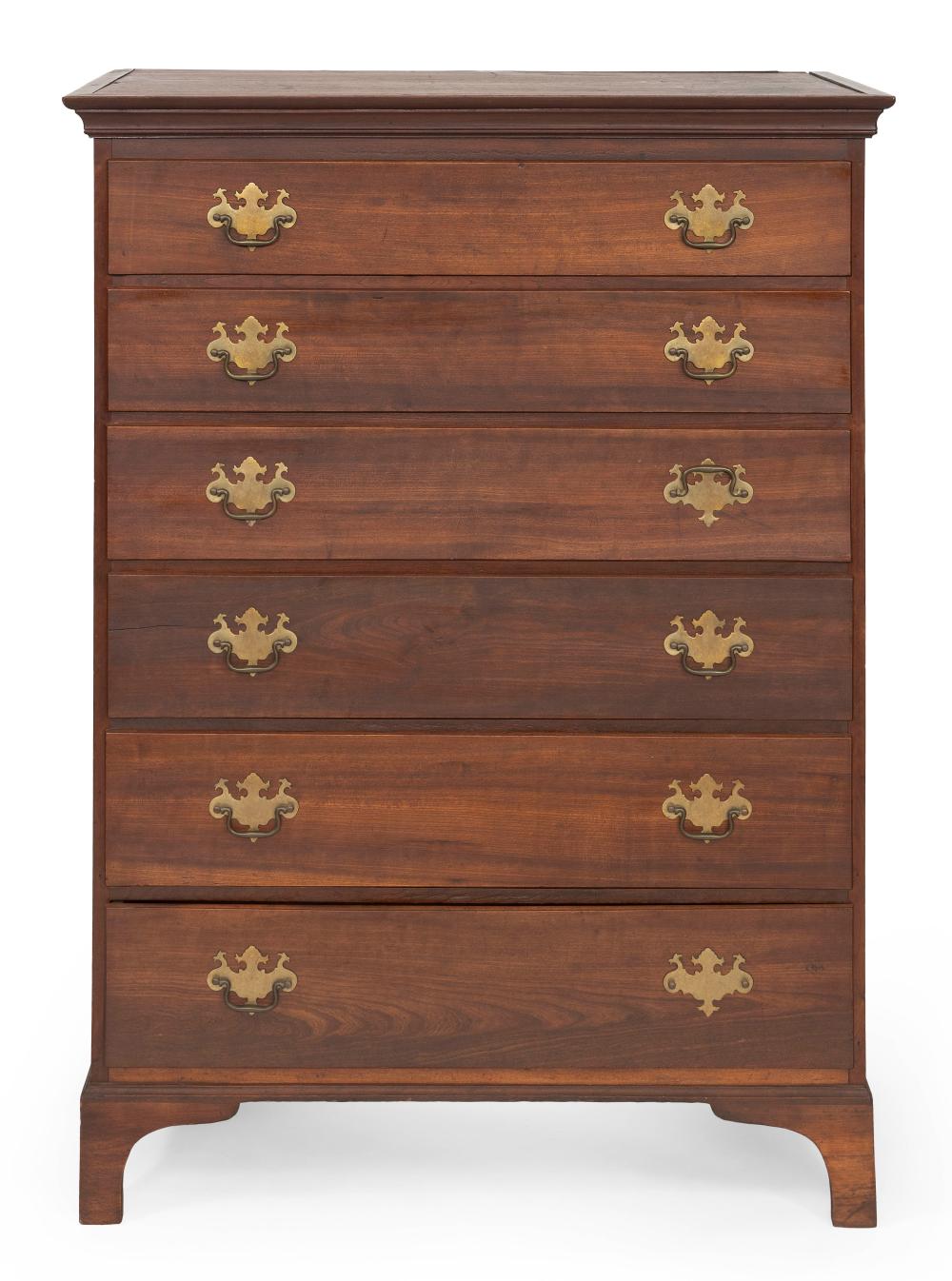 Appraisal: CHIPPENDALE SIX-DRAWER TALL CHEST NEW ENGLAND EARLY TH CENTURY HEIGHT