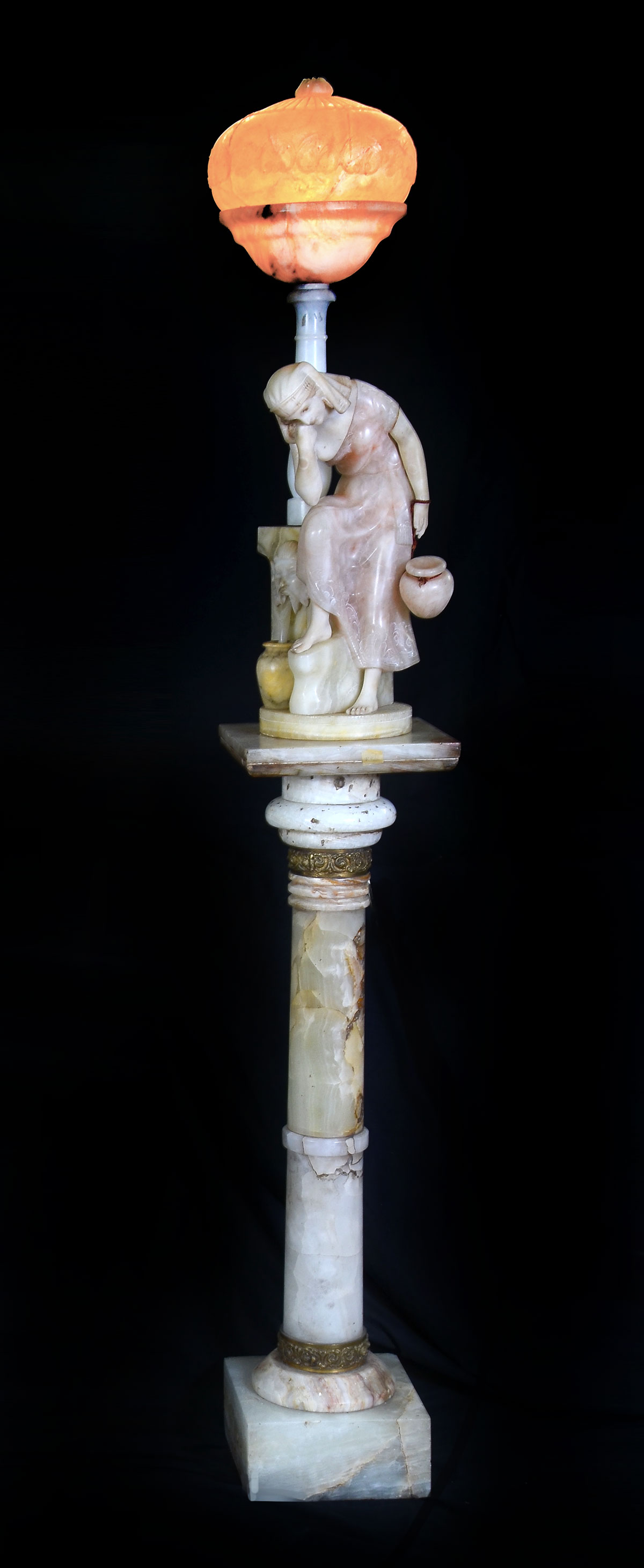 Appraisal: ALABASTER MARBLE FIGURAL LAMP Rebecca at the Well in Egyptian