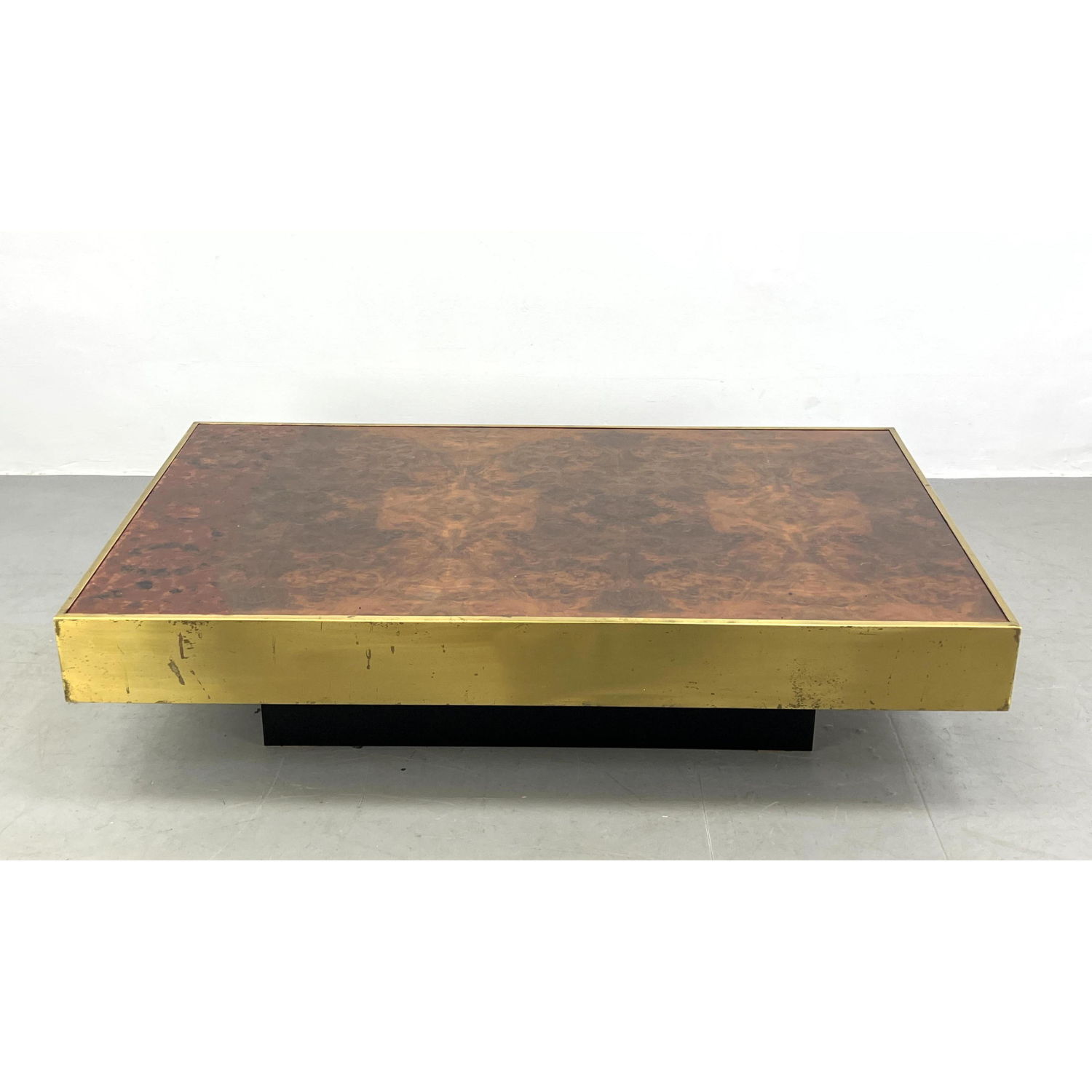 Appraisal: Brass and Burl Coffee Table In the style of Willy