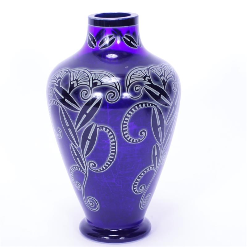 Appraisal: Beyermann Co Haida Glass Czech Bohemian Art Deco Vase Cobalt