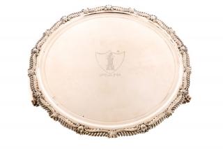 Appraisal: Silver on Copper Tray w Scottish Heraldry A large silver