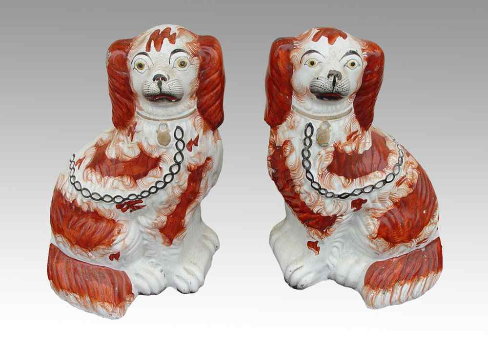 Appraisal: PAIR OF STAFFORDSHIRE DOGS Red and white no mark ''