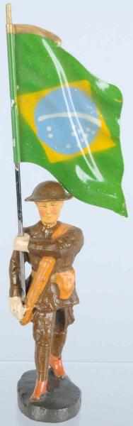 Appraisal: Elastolin cm Brazilian Flagman Tin flag of Brazil from Hausser