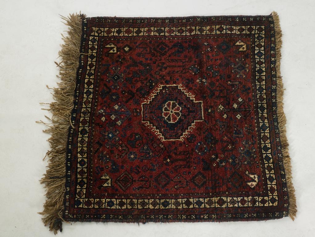 Appraisal: SMALL SHIRAZ RUG MID th CENTURY with dark red ground