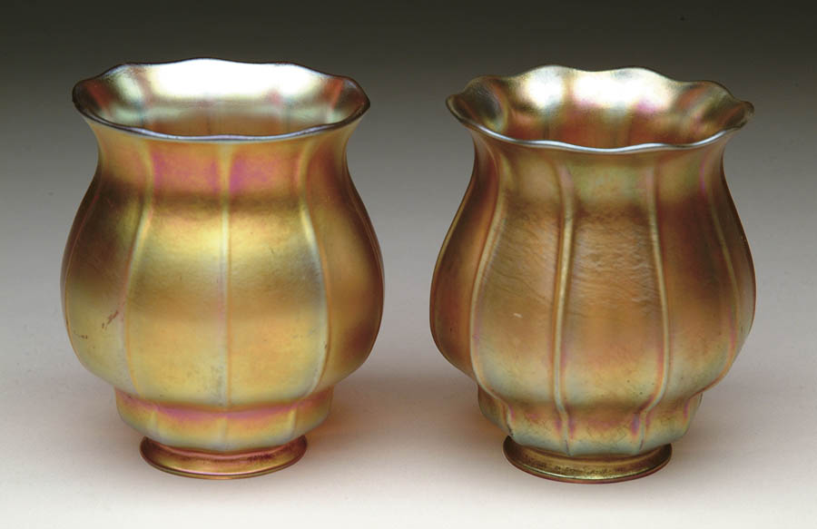 Appraisal: TWO ART GLASS SHADES Two gold art glass shades having