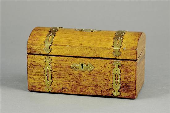 Appraisal: Victorian walnut and brass-bound tea caddy late th centurycasket form