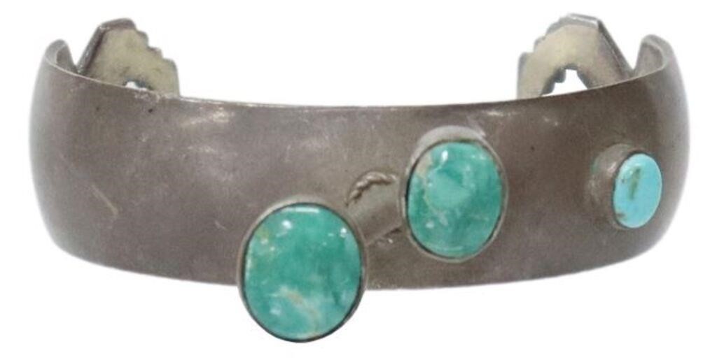 Appraisal: Native American sterling silver cuff bracelet stamped IW with elevated