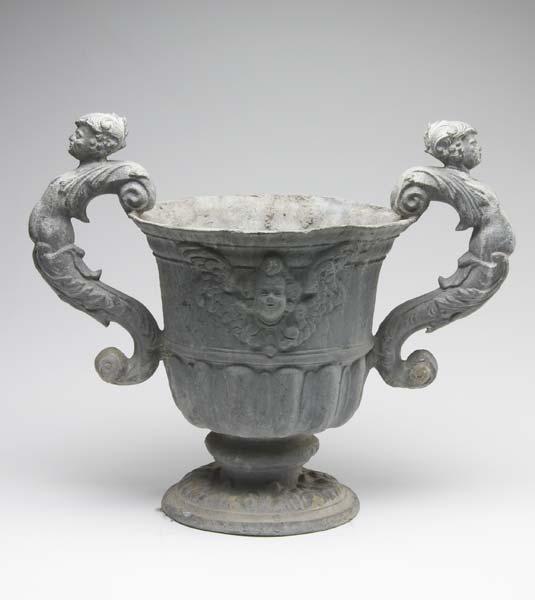 Appraisal: GARDEN Lead garden urn with two handles x dia