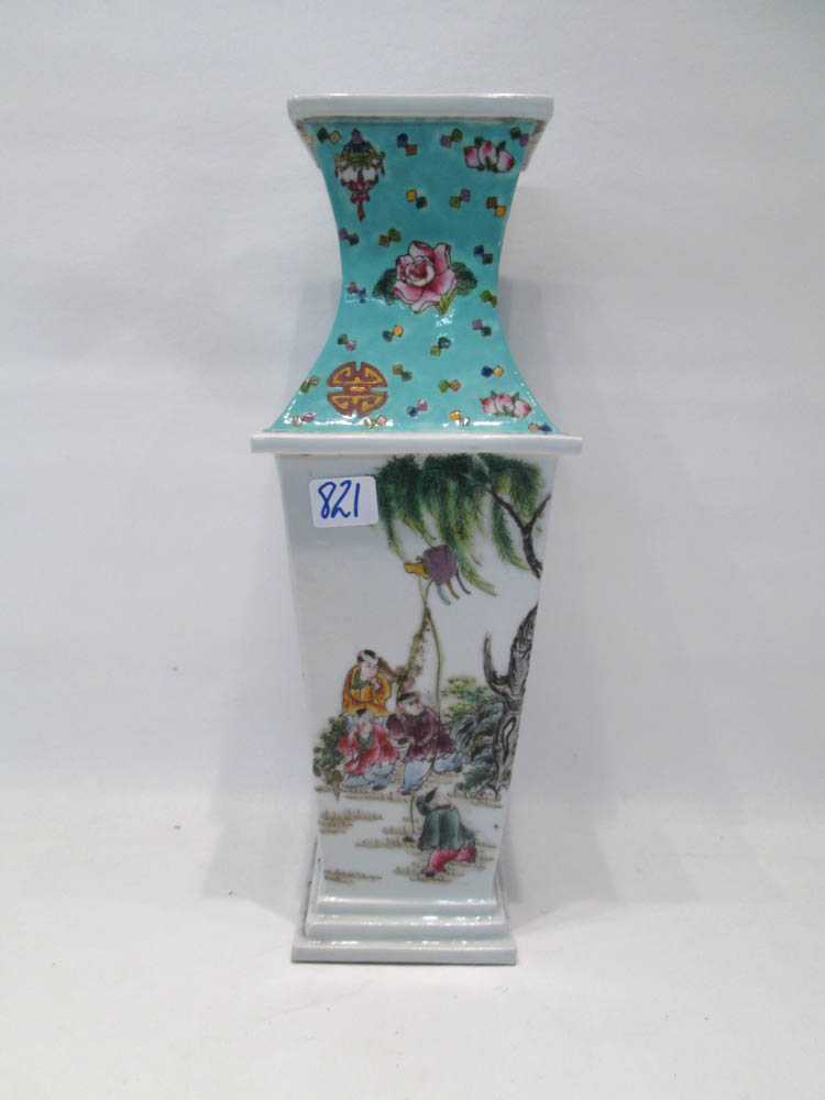 Appraisal: CHINESE PORCELAIN VASE square form with tapered base and cinched