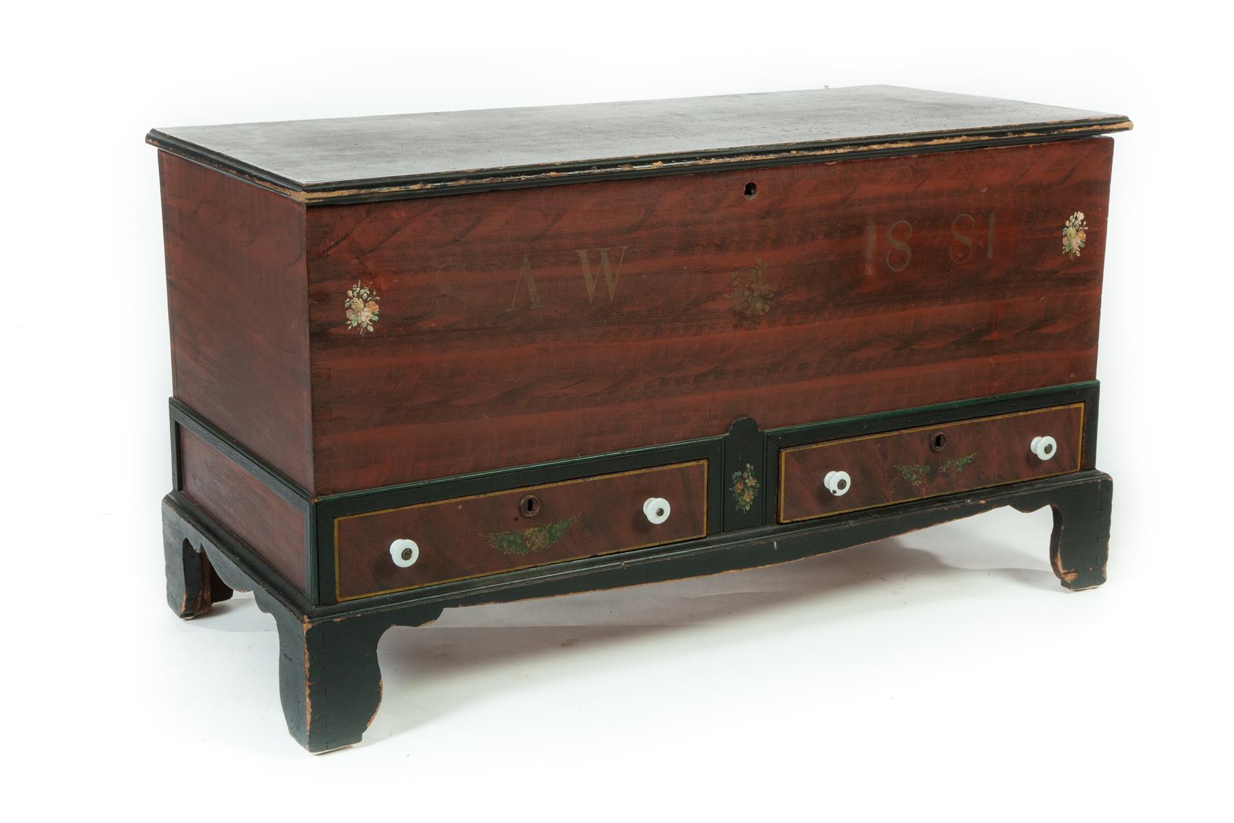 Appraisal: SOAP HOLLOW BLANKET CHEST Dated poplar and butternut Two drawers