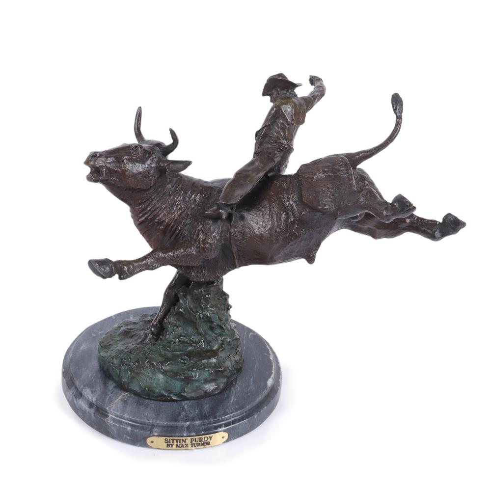 Appraisal: BRONZE WESTERN SCULPTURE AFTER MAX TURNER BRONZE SITTIN' PURDY H