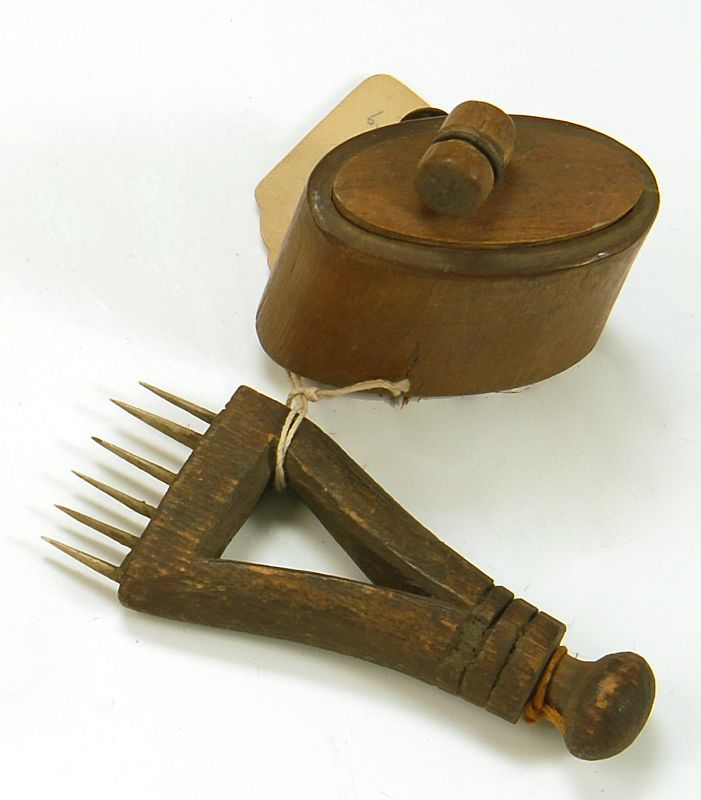 Appraisal: INUIT WOOD AND BONE COMB With a small wooden snuffbox