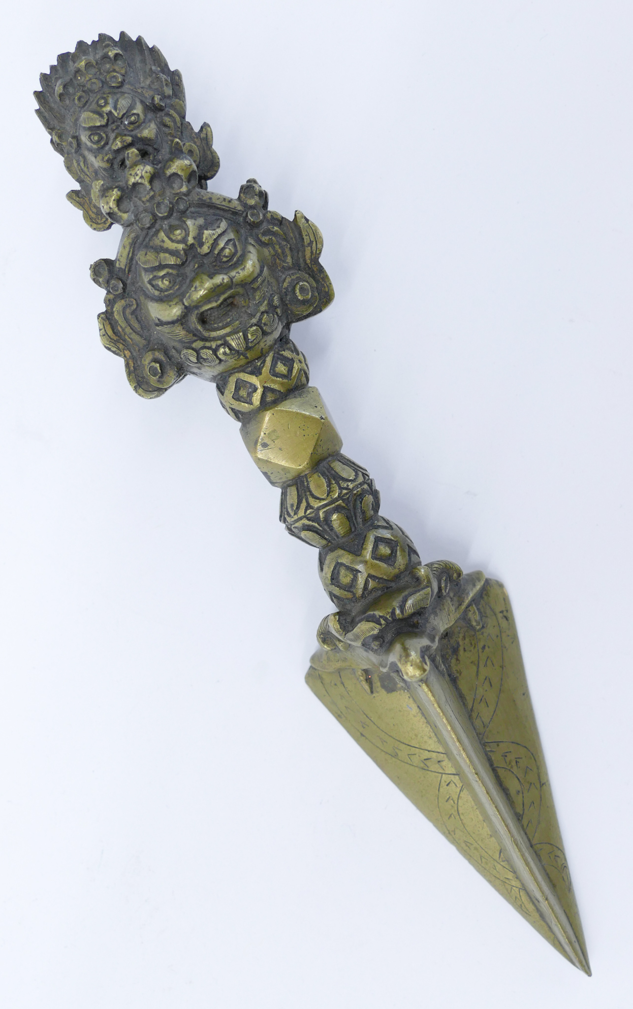 Appraisal: Tibetan th Cent Bronze Phurba Dagger ''x '' Engraved three