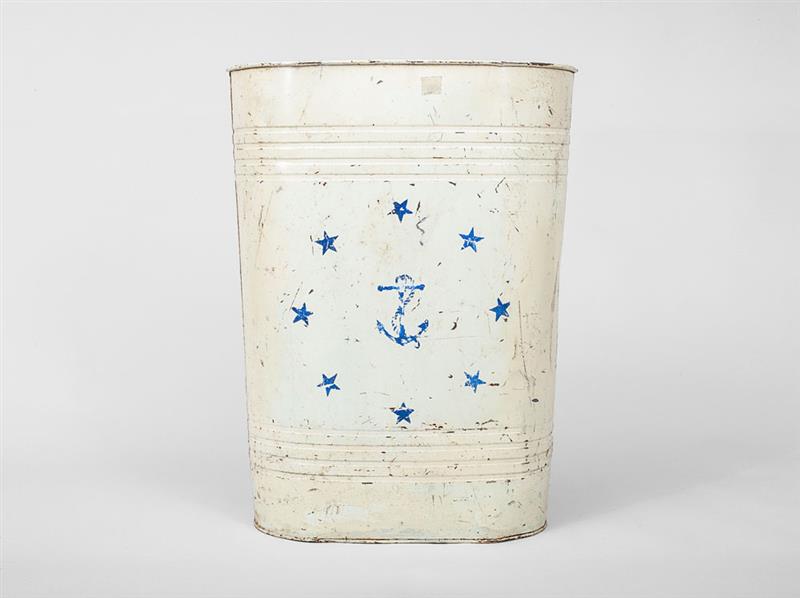 Appraisal: White T le Peinte Oval Bin With blue stars and