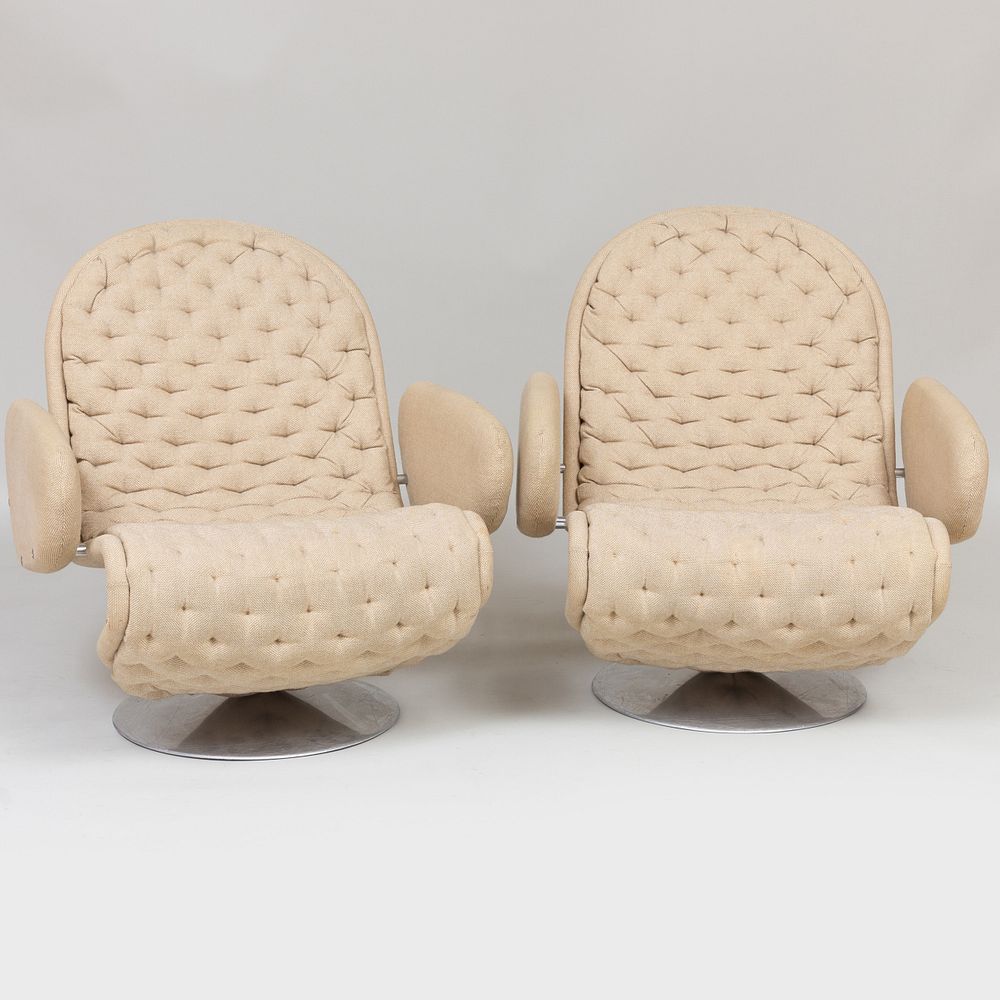 Appraisal: Pair of Verner Panton Aluminum and Tufted Upholstered ' -