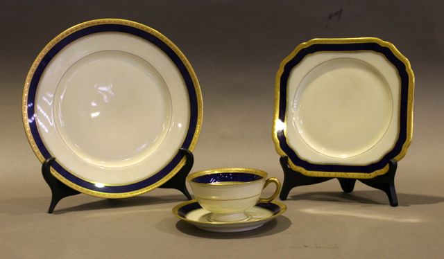 Appraisal: A Black Knight Fontainebleau part dinner service in blue and