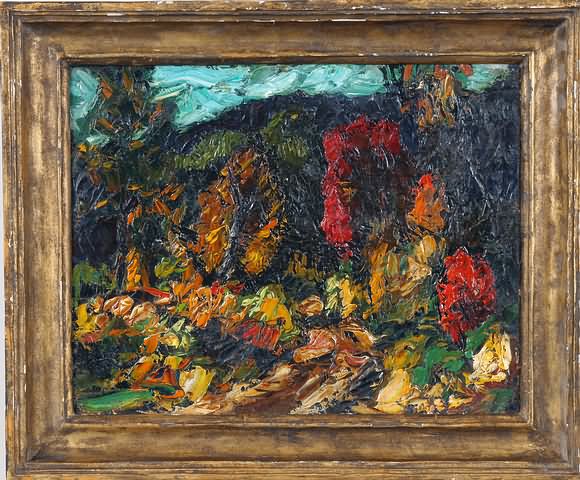 Appraisal: Mountain Autumn oil on canvas x estate stamp Artist American