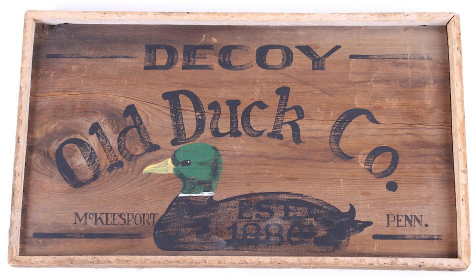 Appraisal: Decoy Old Duck Co Wooden Advertising Sign Offered in this