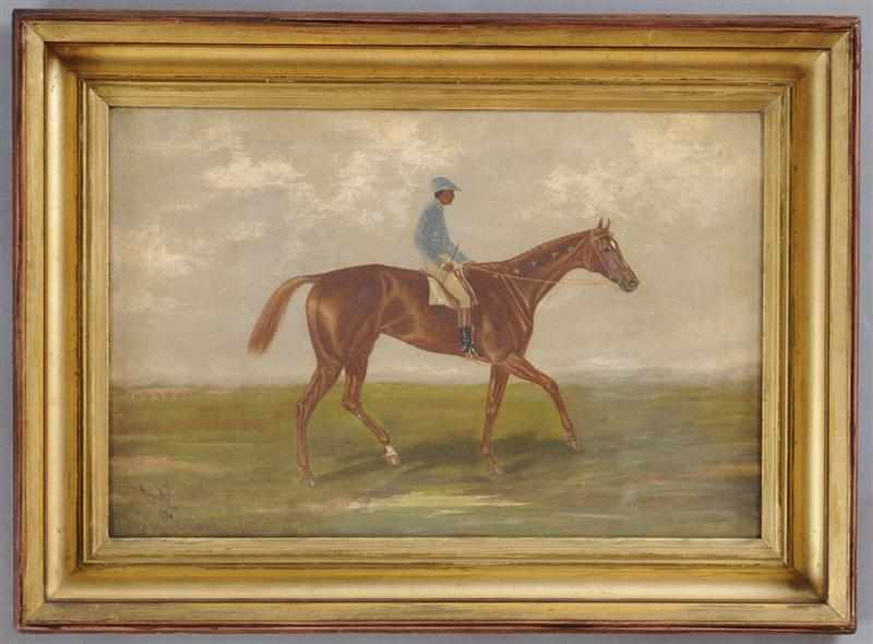 Appraisal: HENRY STULL - CHESTNUT HORSE WITH JOCKEY UP Oil on