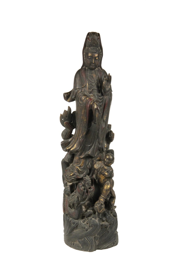 Appraisal: MAGNIFICENT GUAN YIN STATUE - th c Enameled and Gilt