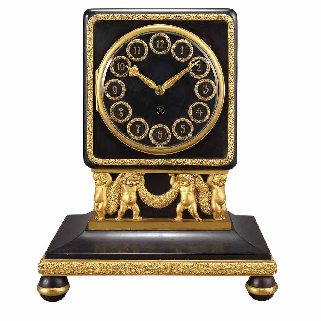 Appraisal: Austrian Secessionist Gilt and Patinated-Bronze Mantel Clock Circa - In