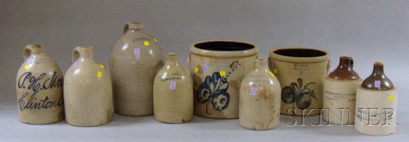 Appraisal: Nine Clinton Massachusetts and Other Labeled and Cobalt Decorated Stoneware