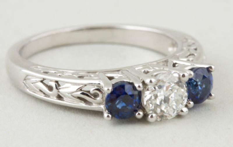 Appraisal: KT White Gold Diamond Blue Stone Ring antique reproduction with