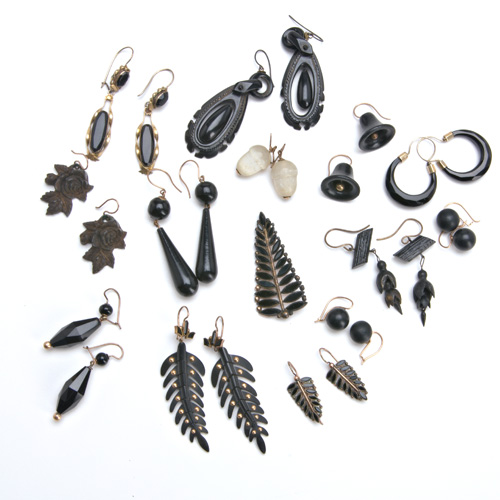 Appraisal: Thirteen pairs of Victorian mourning earrings one with a matching