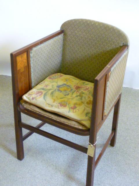 Appraisal: AN ART NOUVEAU MAHOGANY ARMCHAIR c upholstered in green tapestry