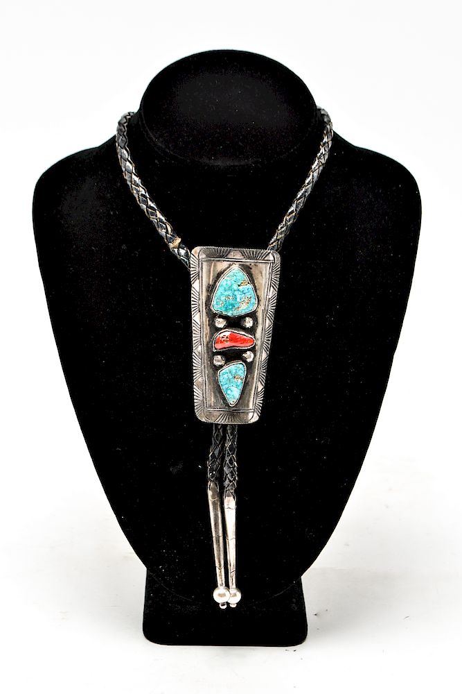 Appraisal: Southwest Native American Silver Turquoise Bolo Southwest Native American Old