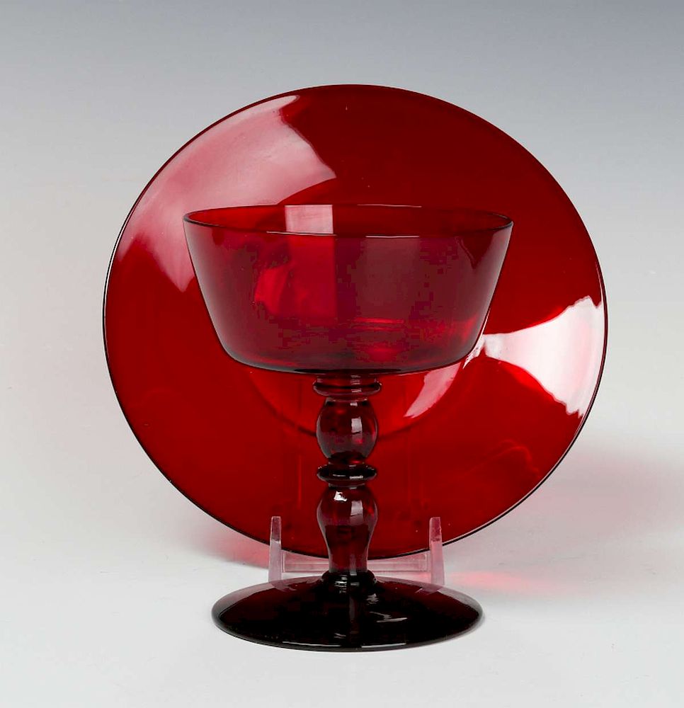 Appraisal: A STEUBEN SELENIUM RED SHERBET AND UNDER PLATE The stemmed