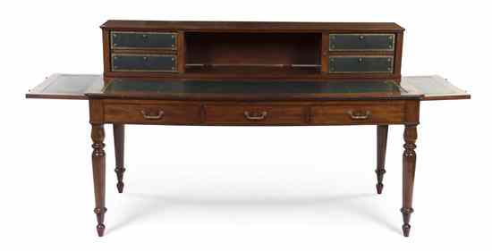 Appraisal: A Georgian Style Mahogany Writing Desk the superstructure fitted with