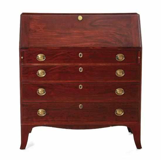 Appraisal: Federal inlaid mahogany slant-front desk probably New England circa rectangular