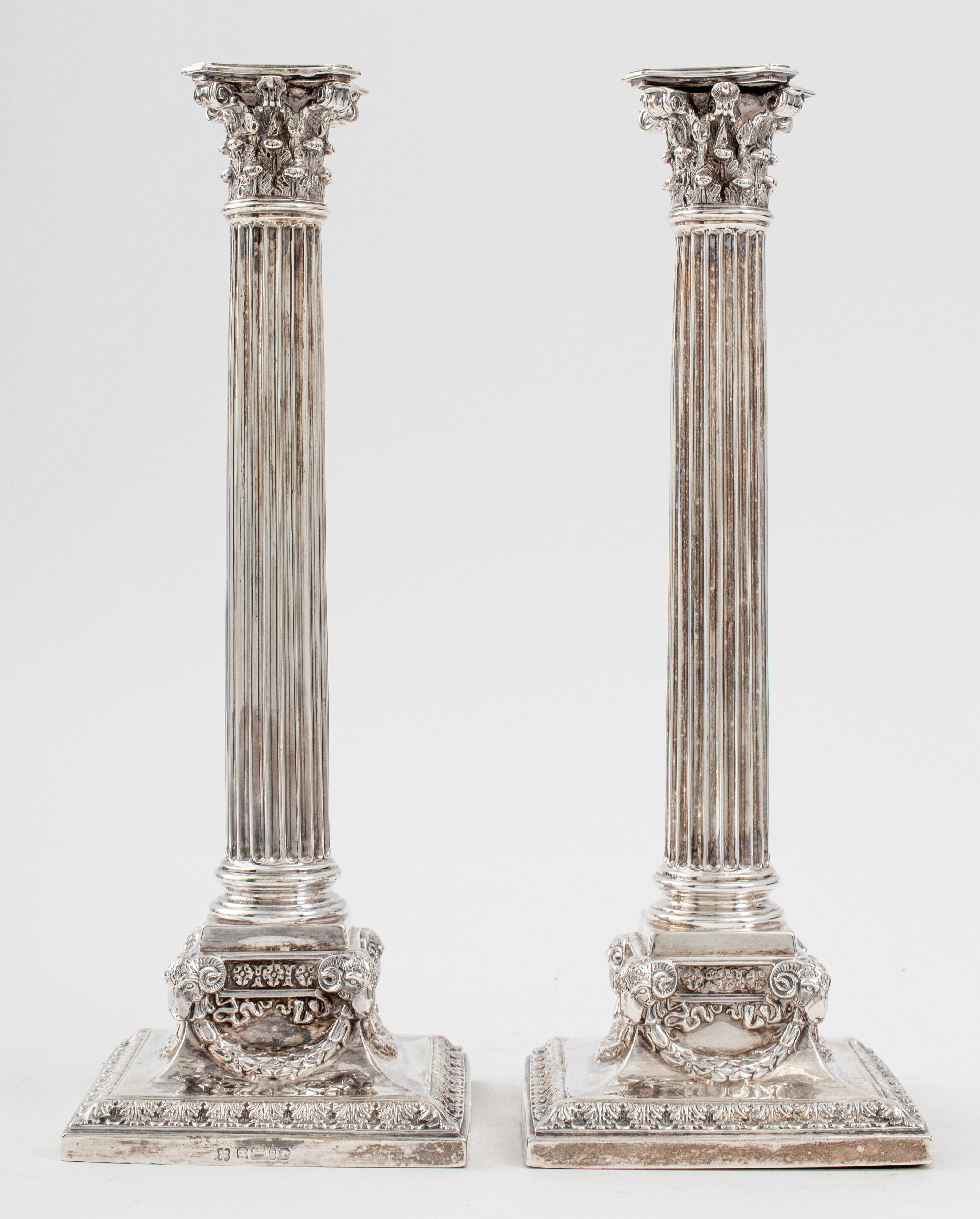 Appraisal: VICTORIAN SILVER CORINTHIAN CANDLESTICKS PR Victorian sterling silver candlesticks a