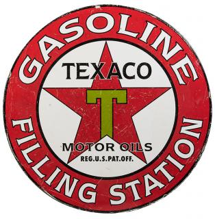 Appraisal: Texaco Round Porcelain Sign Contemporary reproduction Some chipping around edges