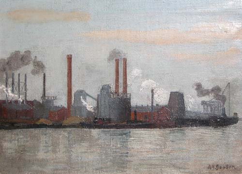 Appraisal: Industrial View Along The River Oil on Canvas Gorson Aaron