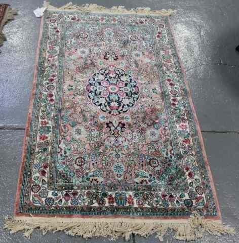 Appraisal: Contemporary Handmade Oriental Scatter Carpet with Floral Pattern Possibly silk