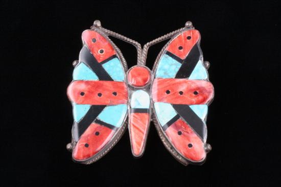 Appraisal: ZUNI INLAID BUTTERFLY STERLING SILVER PENDANT BROOCH Circa s marked