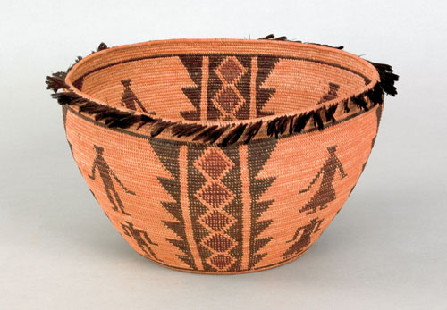 Appraisal: Fine California Yokuts polychrome pictorial coiled basketry bowl ca with