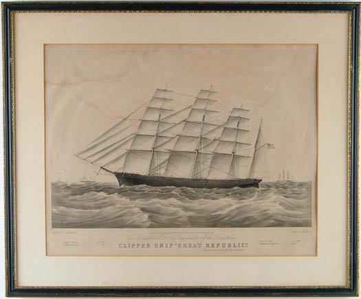 Appraisal: N CURRIER Publisher th Century CLIPPER SHIP GREAT REPUBLIC After