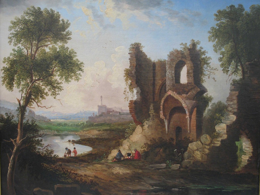 Appraisal: English School th Century A Gypsy encampment by a ruined