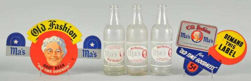 Appraisal: Cardboard Ma's Root Beer Bottle Displays Description s Includes three