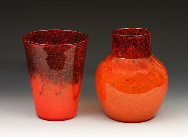 Appraisal: Attributed to Vasart GlassVaseof bucket form mottled black to orange